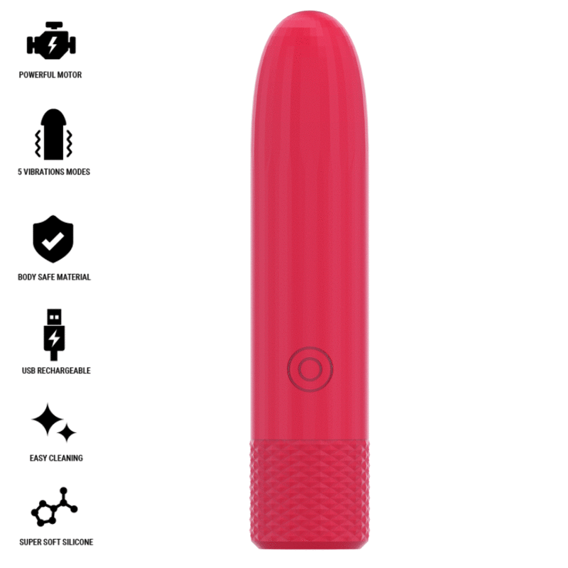 INTENSE - SYMONE USB RECHARGEABLE VIBRATING BULLET 8 VIBRATIONS RED 10 X 2.2 CM