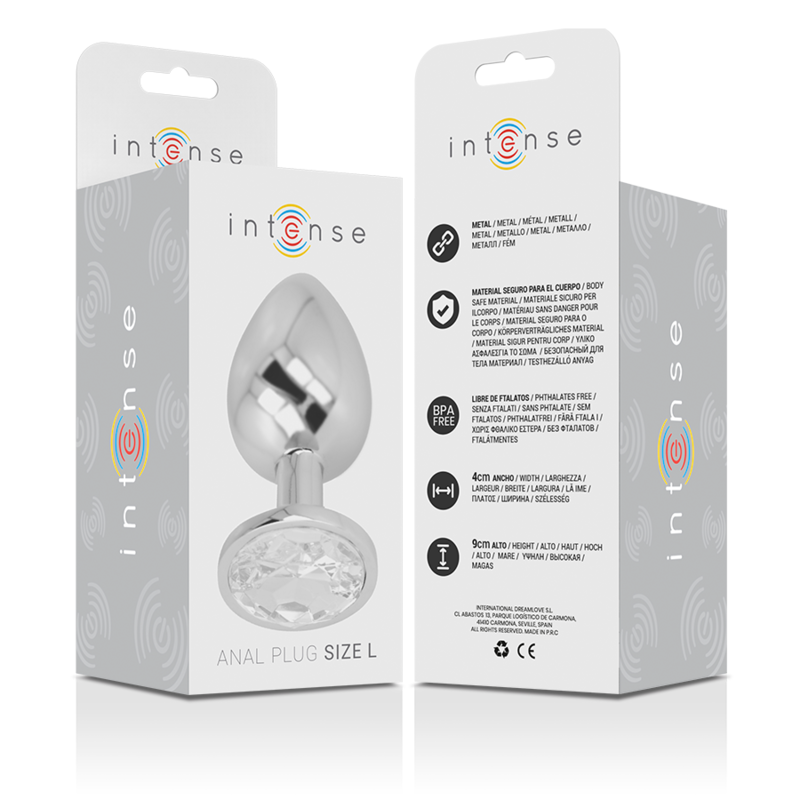 INTENSE - METAL ALUMINUM ANAL PLUG WITH SILVER GLASS SIZE L
