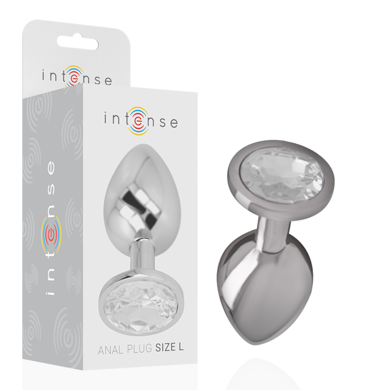 INTENSE - METAL ALUMINUM ANAL PLUG WITH SILVER GLASS SIZE L