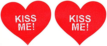 "Kiss me" Heart Nipple Stickers - Red