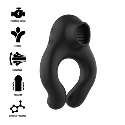 BLACK&amp;SILVER - SILICONE VIBRATOR RING 3 MOTORS RECHARGEABLE BLACK