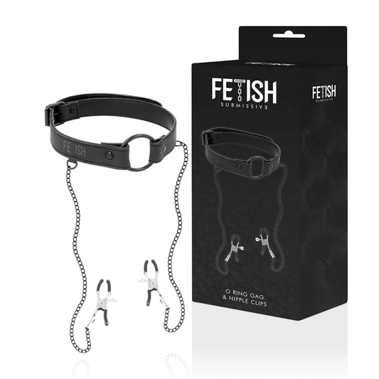 FETISH SUBMISSIVE - GAG RING WITH NIPPLE Clamps