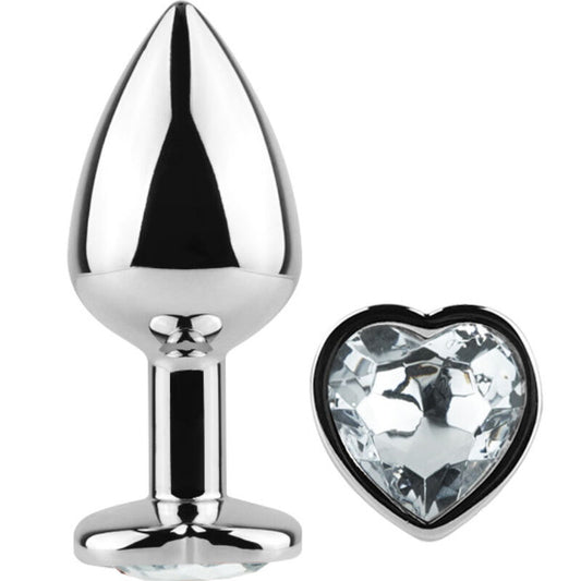 SECRET PLAY - METAL BUTT PLUG CLEAR CRYSTAL HEART SMALL SIZE 7 CM